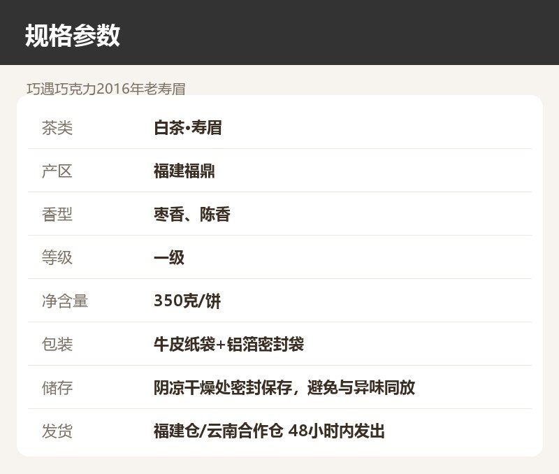 巧遇巧克力2016年老寿眉 详情图